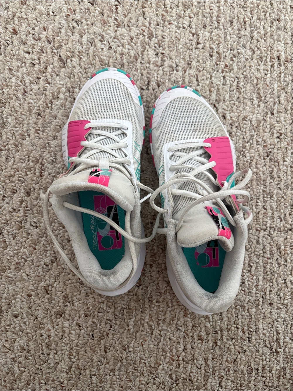 Nike Pickleball Sneakers White Athletic Sneakers with Pink & Teal Accents